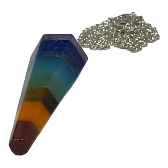 Rainbow Layered Faceted Pendulum Stone Pendant Necklace LGBTQ Pride Hippie NEW - Picture 6 of 13